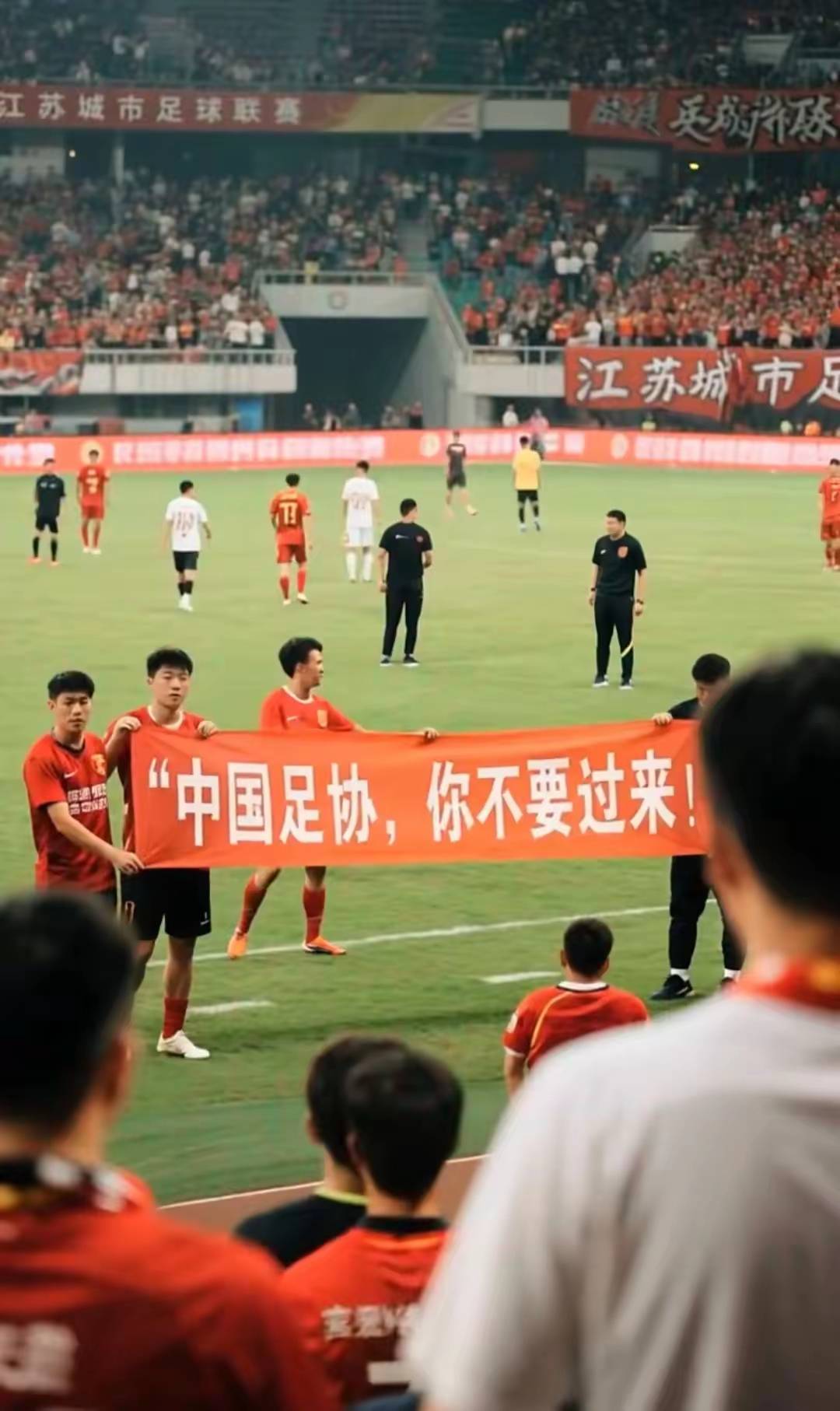 足球比赛场上掀起热潮，观众声势浩大